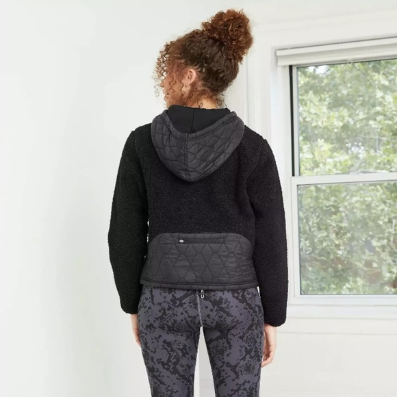 NWT Joy Lab Full Zip Sherpa Jacket with Hood Black - Picture 2 of 10